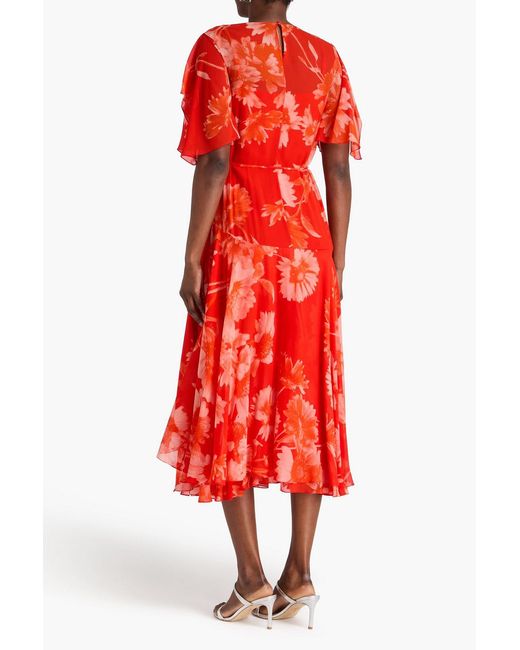 Erdem Red Floral-print Silk-voile Midi Dress