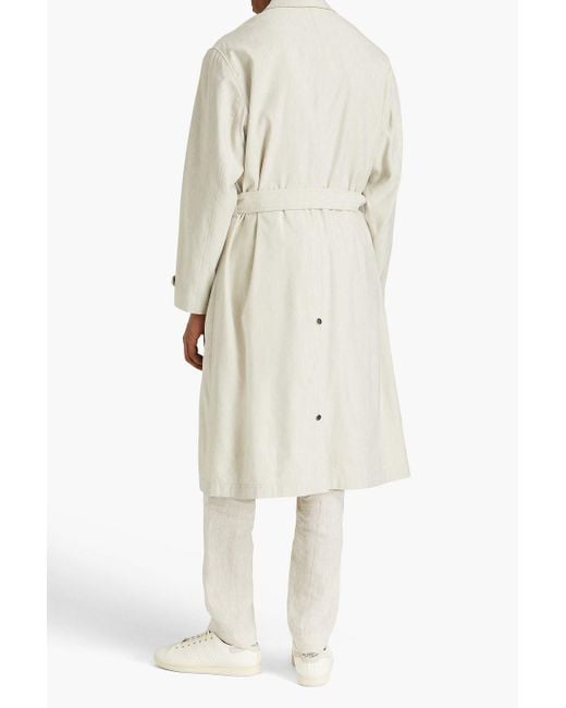 Emporio Armani White Belted Linen-blend Gabardine Trench Coat for men