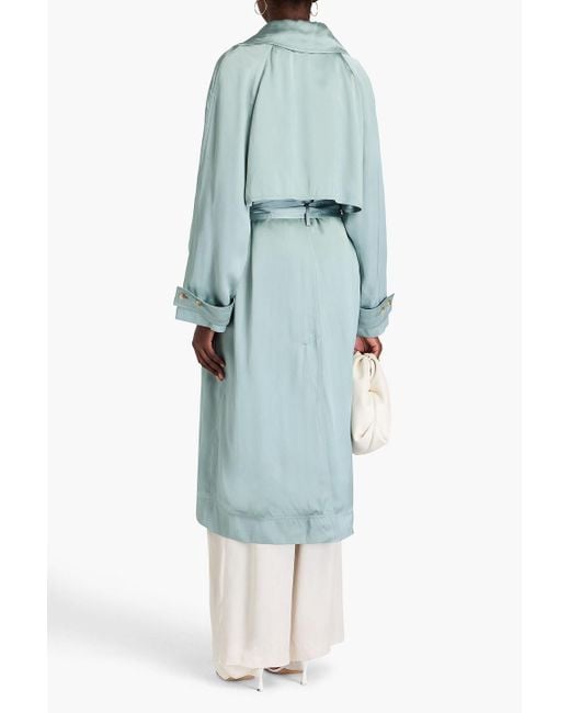 Loulou Studio Blue Belted Double-breasted Satin Trench Coat