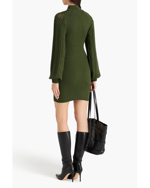 Jonathan Simkhai Green Layered Cable And Crochet-Knit Cotton-Blend Mini Dress
