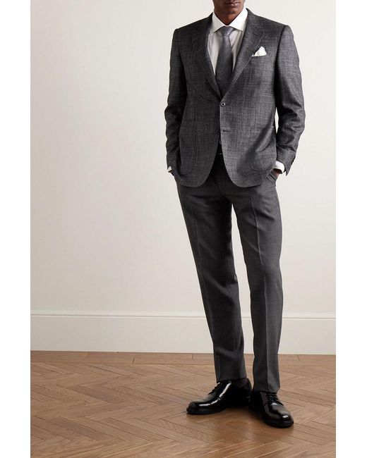 Canali Gray Slim-Fit Prince Of Wales Checked Super 160S Wool Suit Pants for men