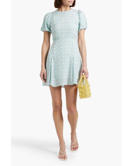 Solid & Striped Blue The Gael Cutout Printed Crepe Mini Dress