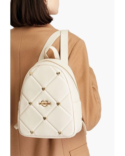 Love Moschino Natural Embellished Quilted Faux Leather Backpack