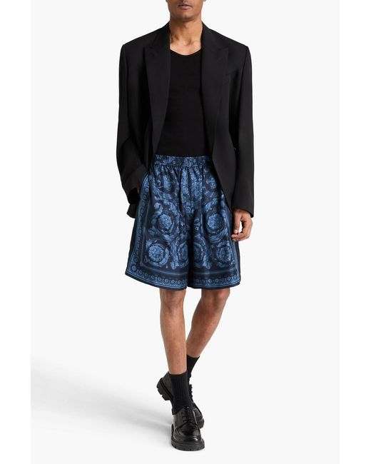 Versace Blue Printed Silk-Twill Shorts for men