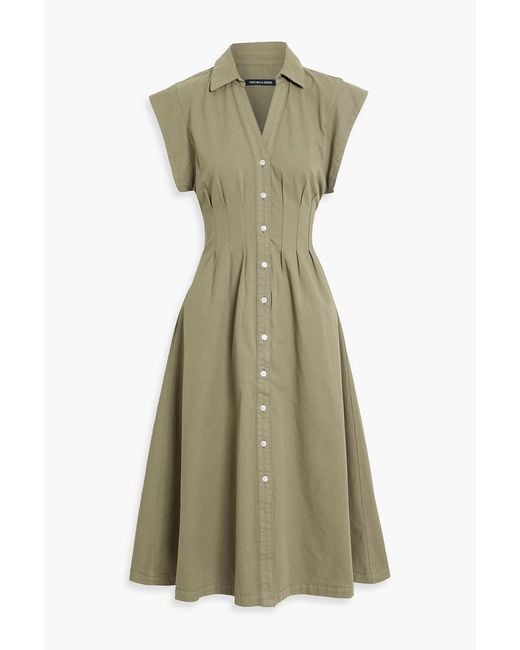 Veronica Beard Green Ruben Pleated Cotton-Twill Midi Shirt Dress