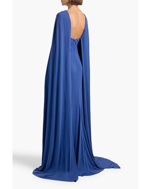 blue monique lhuillier dress Asymmetric Draped Column Gown 2 / Nautical Blue/Multi