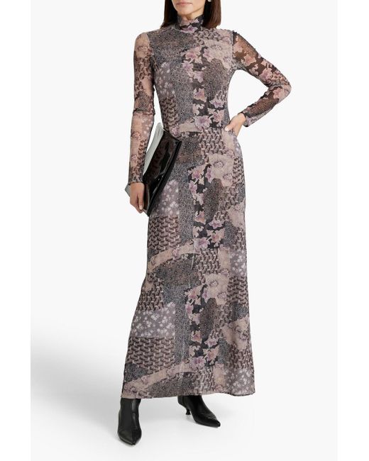 Rosetta Getty Pink Floral-print Stretch-mesh Turtleneck Maxi Dress