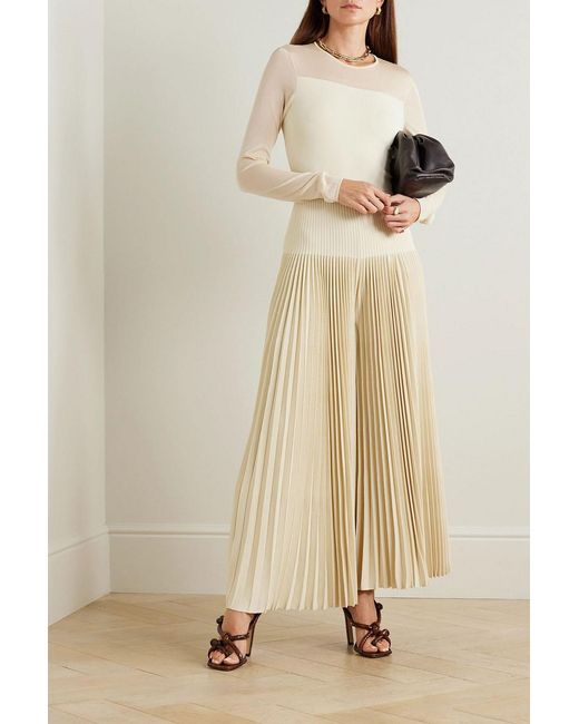 Ralph Lauren Natural Tulle-Trimmed Plissé-Knit Jumpsuit