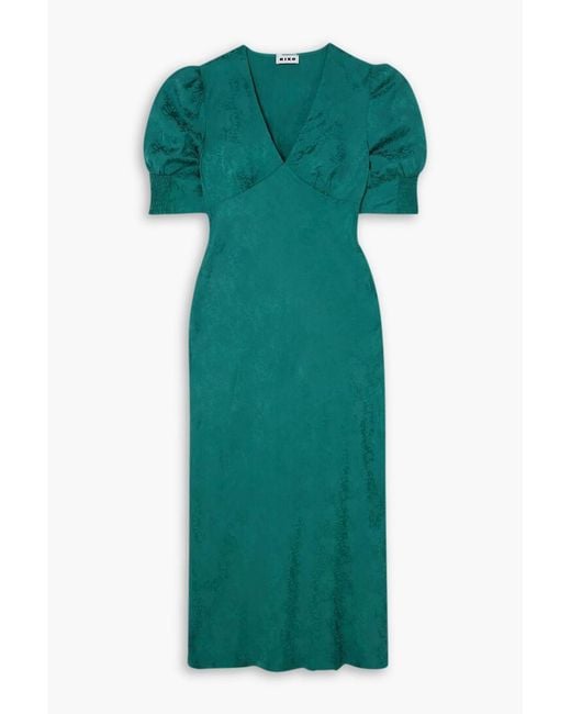 Rixo Green Zadie Satin-jacquard Midi Dress