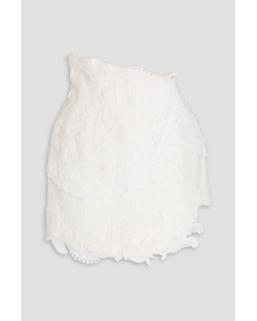 Zimmermann White Embellished Floral-appliquéd Cotton And Linen-blend Mini Skirt