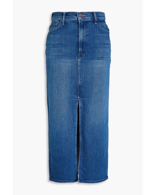 Mother Blue Reverse Pencil Pusher Denim Midi Skirt