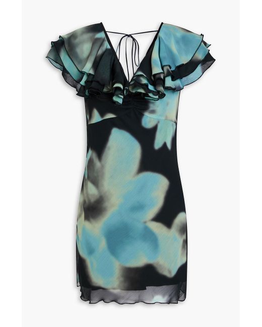 ROTATE BIRGER CHRISTENSEN Green Minikleid aus chiffon mit print und rüschen