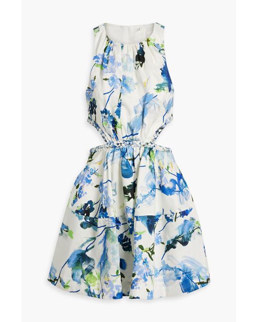 Aje. Blue Voyage Cutout Floral-print Linen-blend Mini Dress