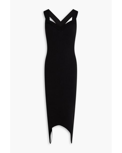 Patou Black Asymmetric Wool-Blend Midi Dress