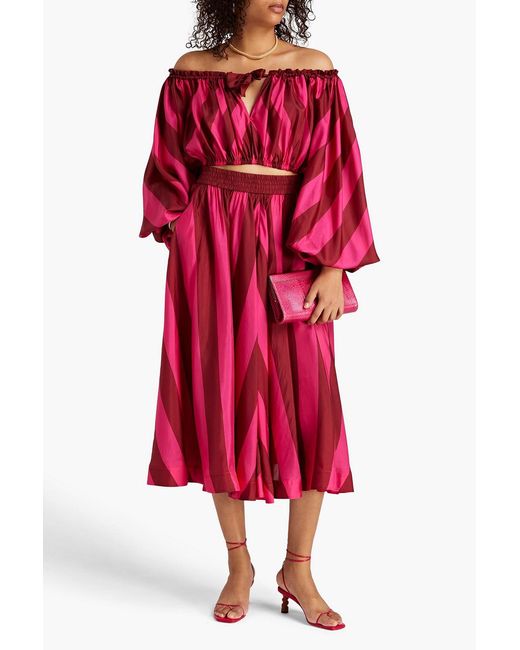 Zimmermann Red Striped Silk-voile Midi Skirt