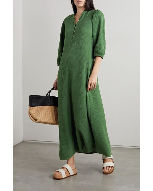 Honorine Elsa Cotton seersucker Midi Dress in Green Lyst