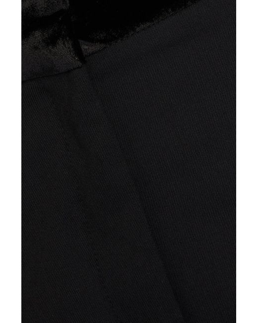 Sandro Black Velvet-paneled Twill Tapered Pants