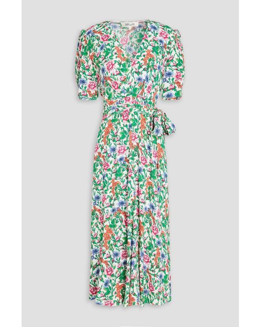 Diane von Furstenberg Green Gathered Floral-print Midi Dress