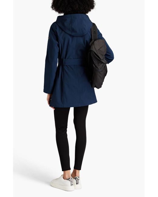 DKNY Blue Belted Shell Hooded Raincoat