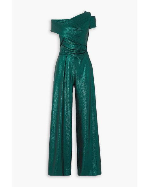 Talbot Runhof Green Asymmetrischer jumpsuit aus stretch-jersey mit pailletten