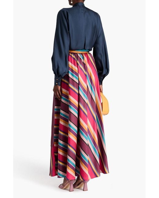 Zimmermann Red Belted Striped Silk-Twill Maxi Skirt