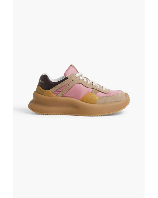 Dries Van Noten Pink Leather-trimmed Shell And Suede Sneakers