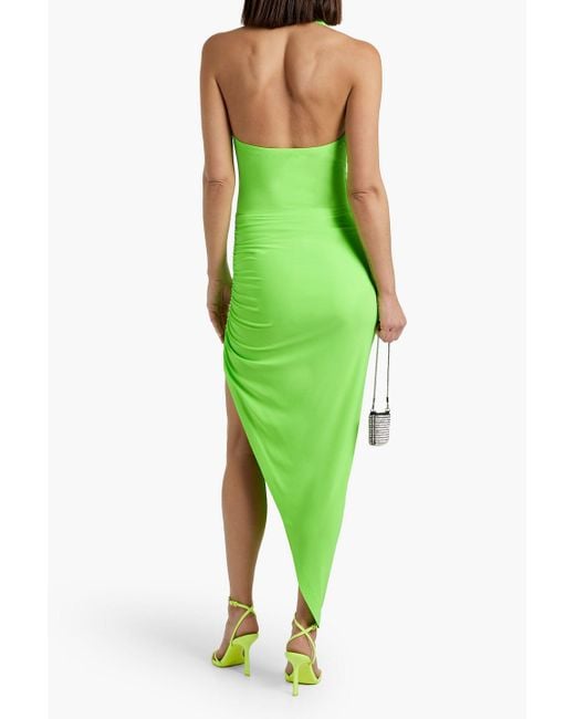 Norma Kamali Cayla Ruched Neon Stretch jersey Halterneck Maxi Dress Dress in Green Lyst