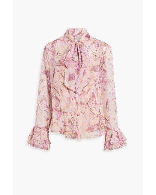Mikael Aghal Pink Pussy-bow Floral-print Chiffon Blouse