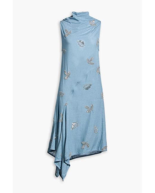 Marques'Almeida Blue Draped Sequin-Embellished Woven Midi Dress