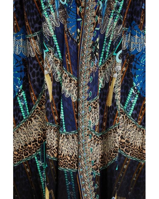 Camilla Blue Embellished Printed Silk Crepe De Chine And Jersey Kimono