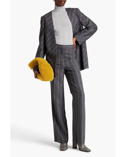 Stella McCartney Gray Metallic Striped Wool-blend Twill Straight-leg Pants