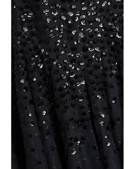 Needle & Thread Black Dappled Off-The-Shoulder Sequined Point D'Esprit Midi Dress