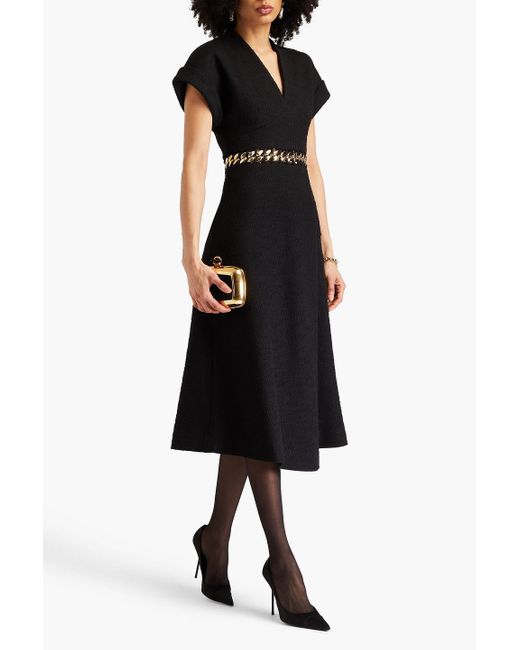 Rebecca Vallance Black Carine Chain-embellished Tweed Midi Dress