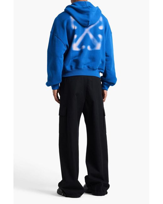 Off-White c/o Virgil Abloh Blue Printed French Cotton-Terry Hoodie for men