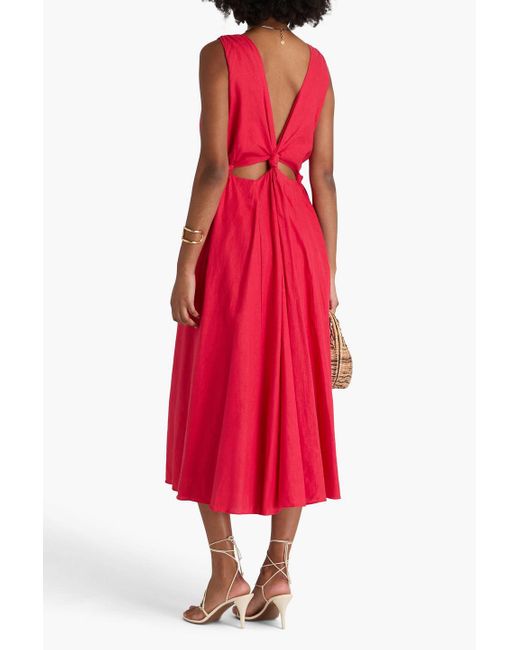 FARM Rio Knotted Cutout Linen-blend Midi Dress in Red | Lyst UK