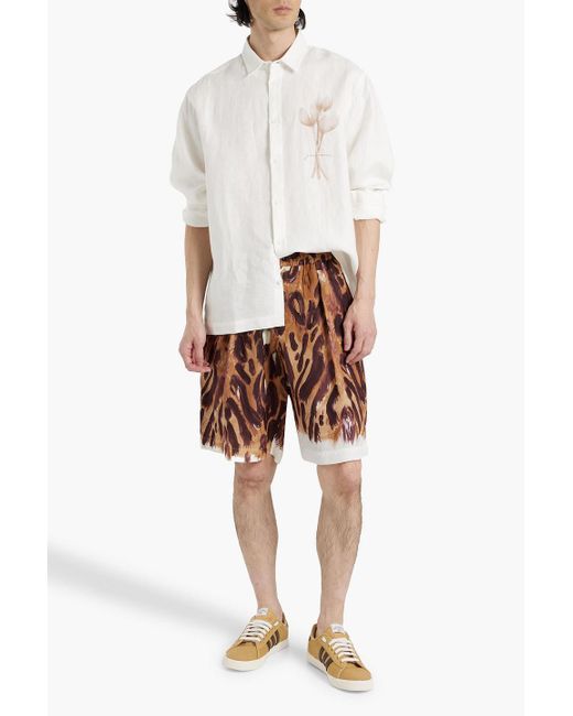 Marni Brown Leopard-print Woven Shorts for men