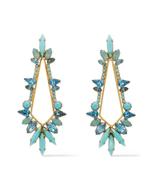 Elizabeth Cole Blue 24-karat Gold-plated Crystal Earrings