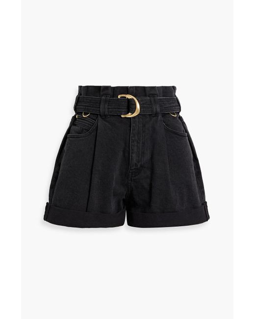 Aje. Black Eucalypt Belted Denim Shorts