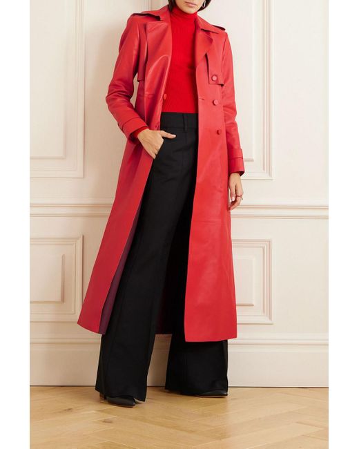 Gabriela Hearst Red Fontana Double-Breasted Leather Trench Coat