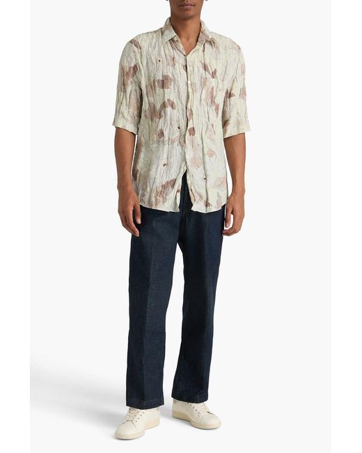 Lemaire White Floral-Print Crinkled Silk-Blend Shirt for men