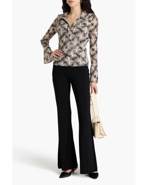 Diane von Furstenberg Black Mackenzie Printed Stretch-Mesh Top