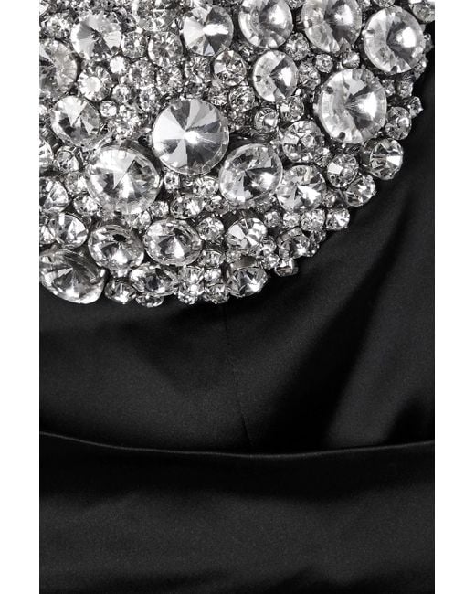 Area Black Strapless Crystal-embellished Draped Satin Mini Dress