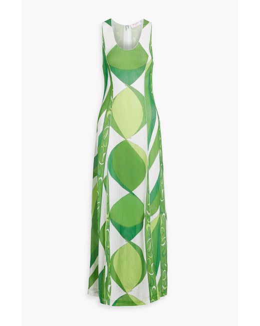 Emilio Pucci Green Printed Mesh Maxi Dress
