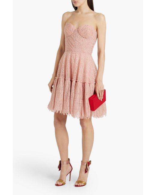 Costarellos Pink Strapless Lace Mini Dress