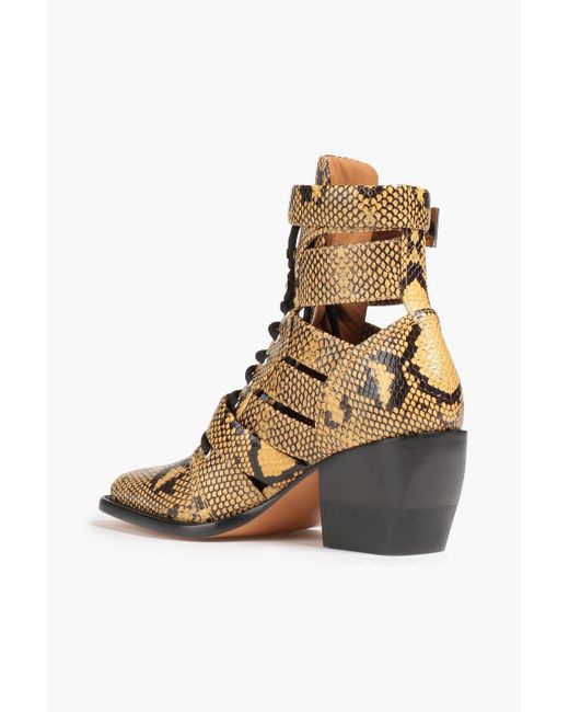 Chloé Metallic Rylee Cutout Snake-effect Leather Ankle Boots