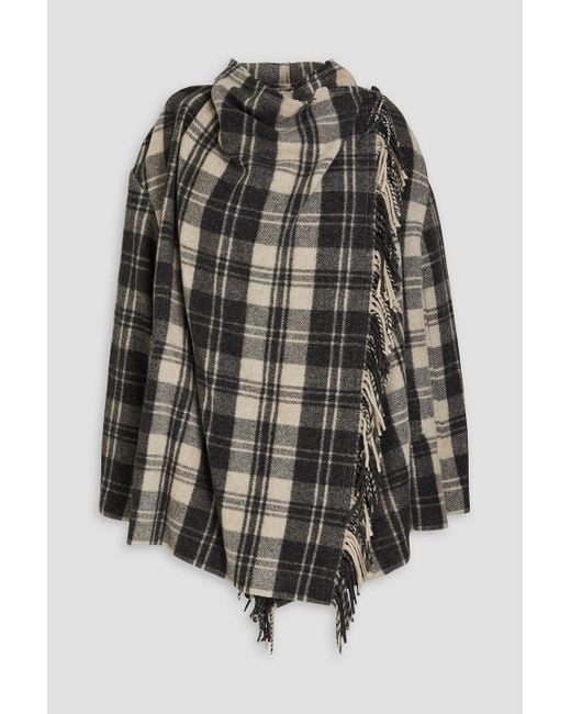 Isabel Marant White Flemingli Fringed Checked Wool-blend Felt Coat