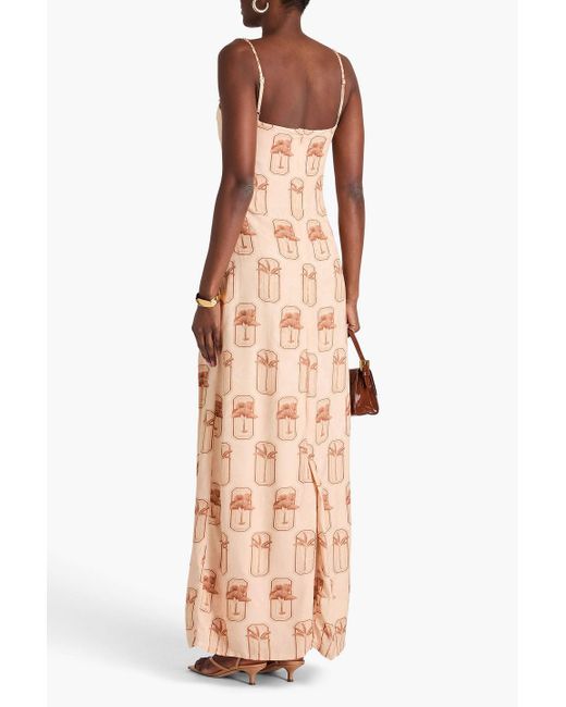 Agua Bendita Pink Jacaranda palma maxikleid aus jacquard mit zierperlen und print