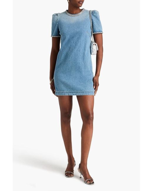 Zimmermann Blue Crystal-Embellished Faded Denim Mini Dress