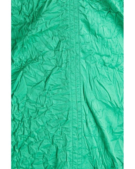 Ganni Green Crinkled-satin Mini Dress