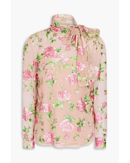 RED Valentino Pink Pussy-bow Floral-print Chiffon Blouse
